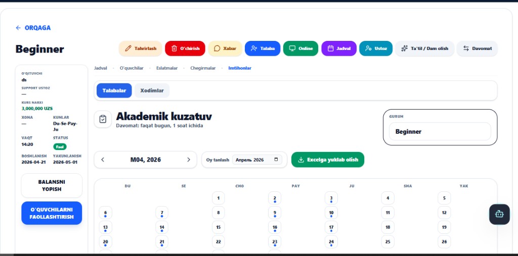 LMS UP — guruhlar va akademik kuzatuv